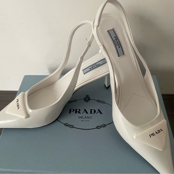 Prada Women's Elegant White Slingback Heels - Picture 5 of 6
